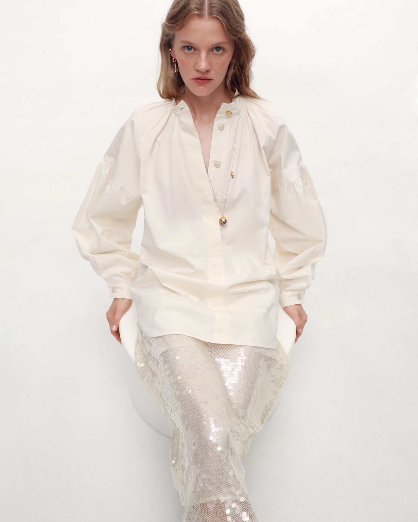 Kylyna Embroidered Shirt in Milk