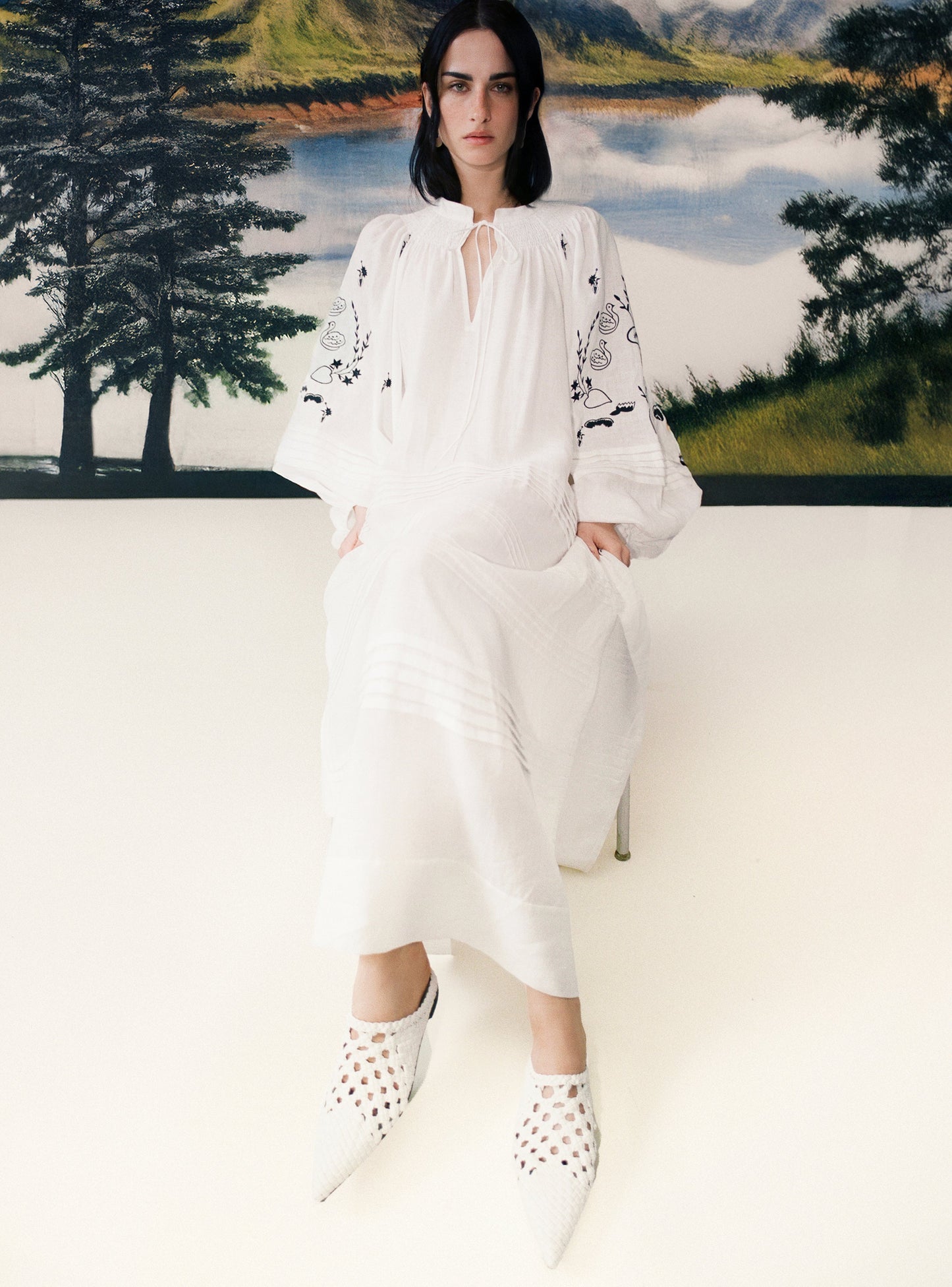 Tomila Embroidered Dress in Milk
