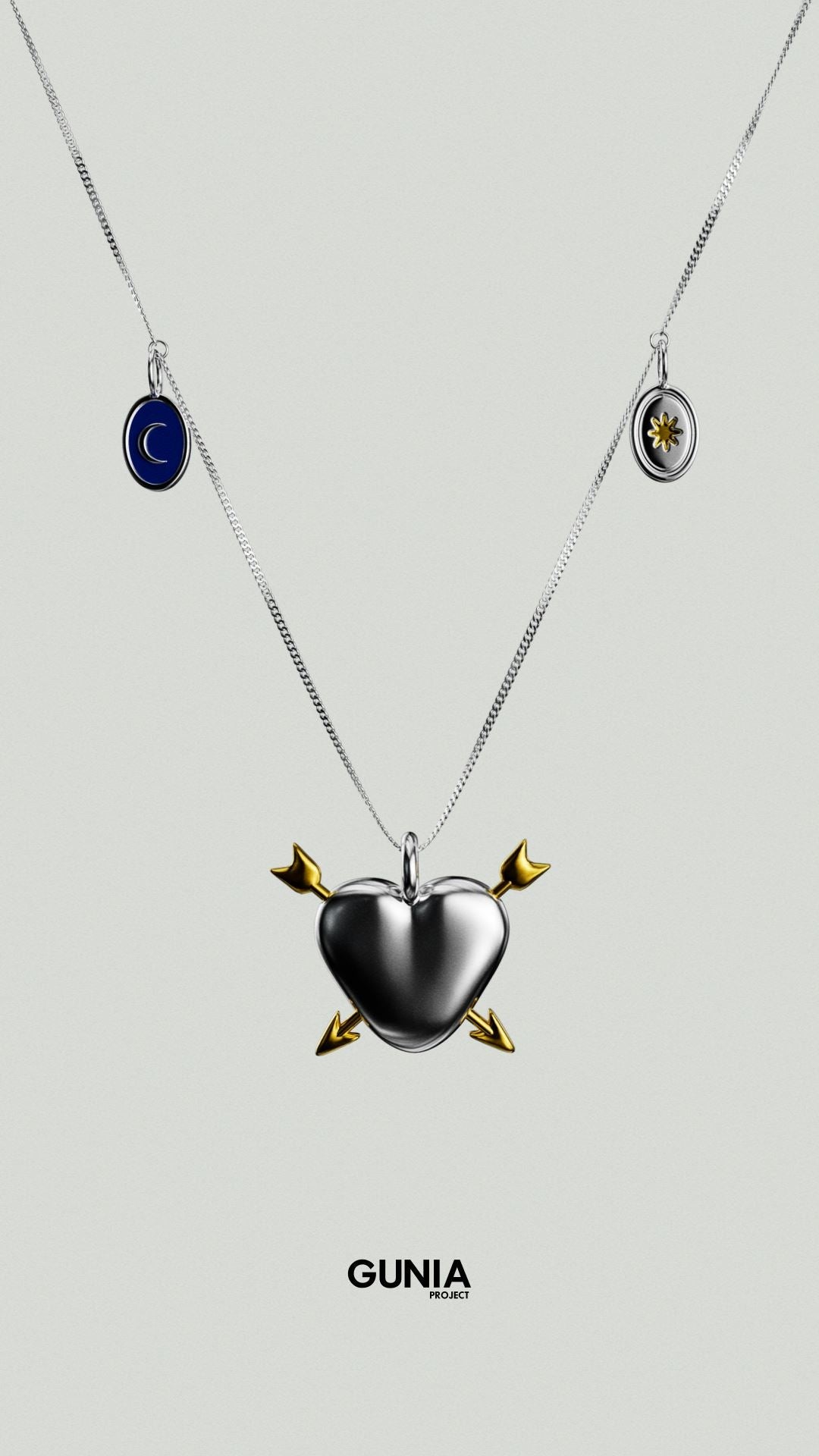 Silver Necklace with a Heart and Pendants