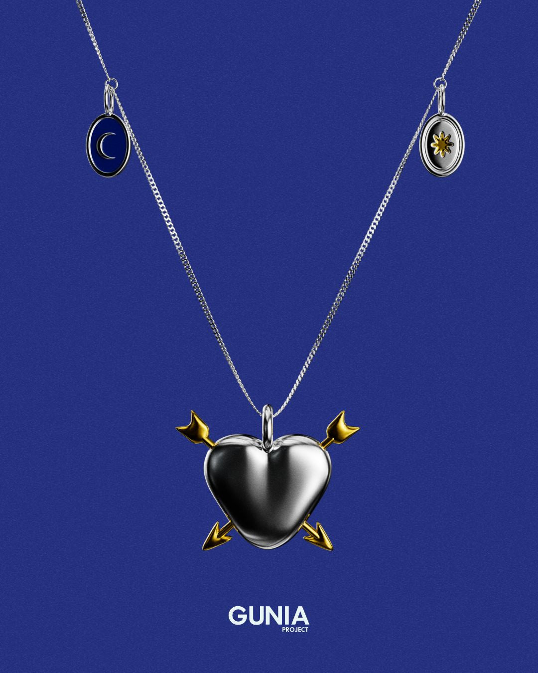 Silver Necklace with a Heart and Pendants
