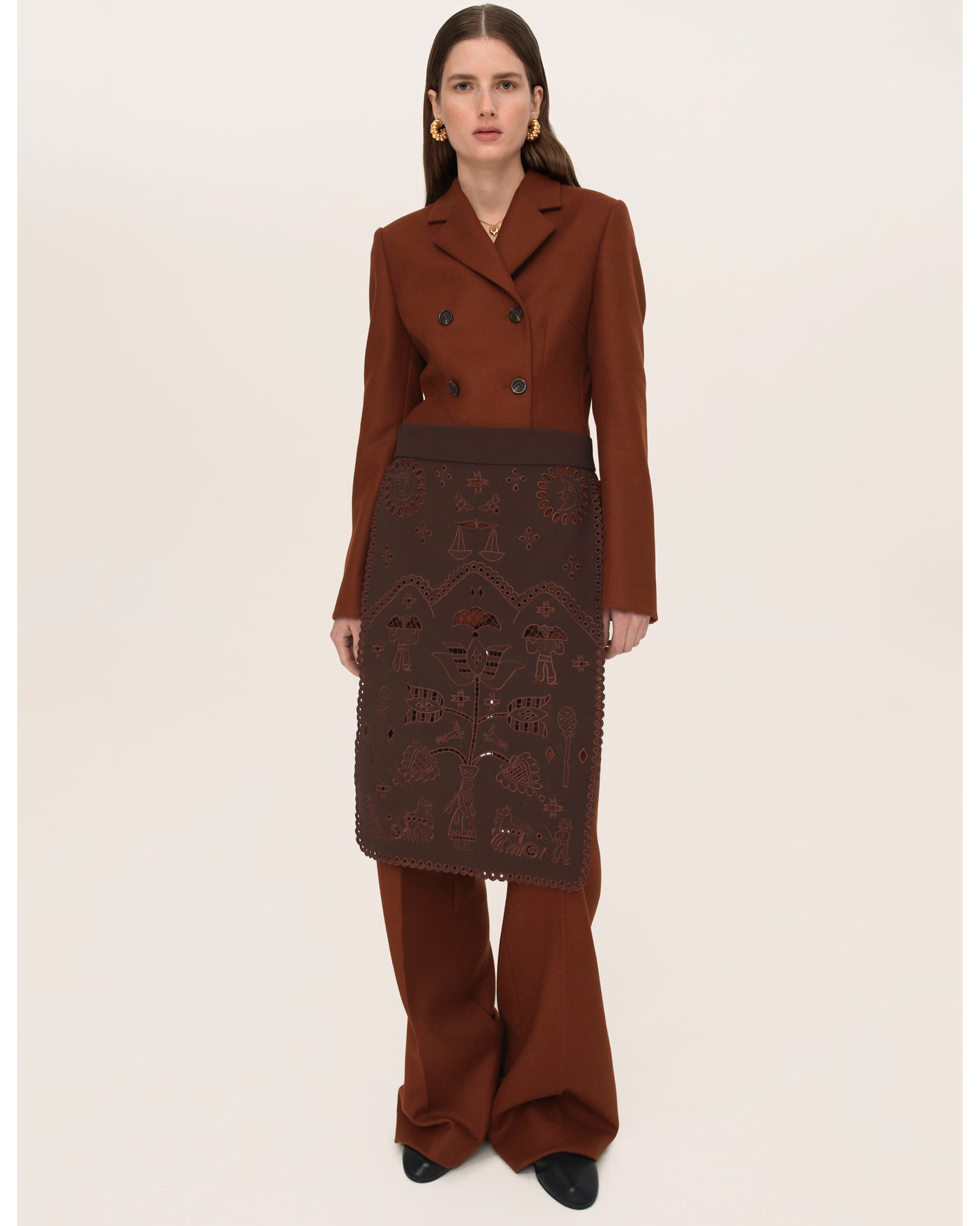 Embroidered Apron in Brown