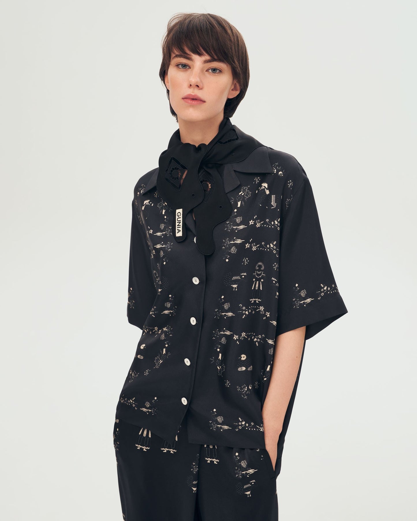 Black Silk Vytynanka Headscarf