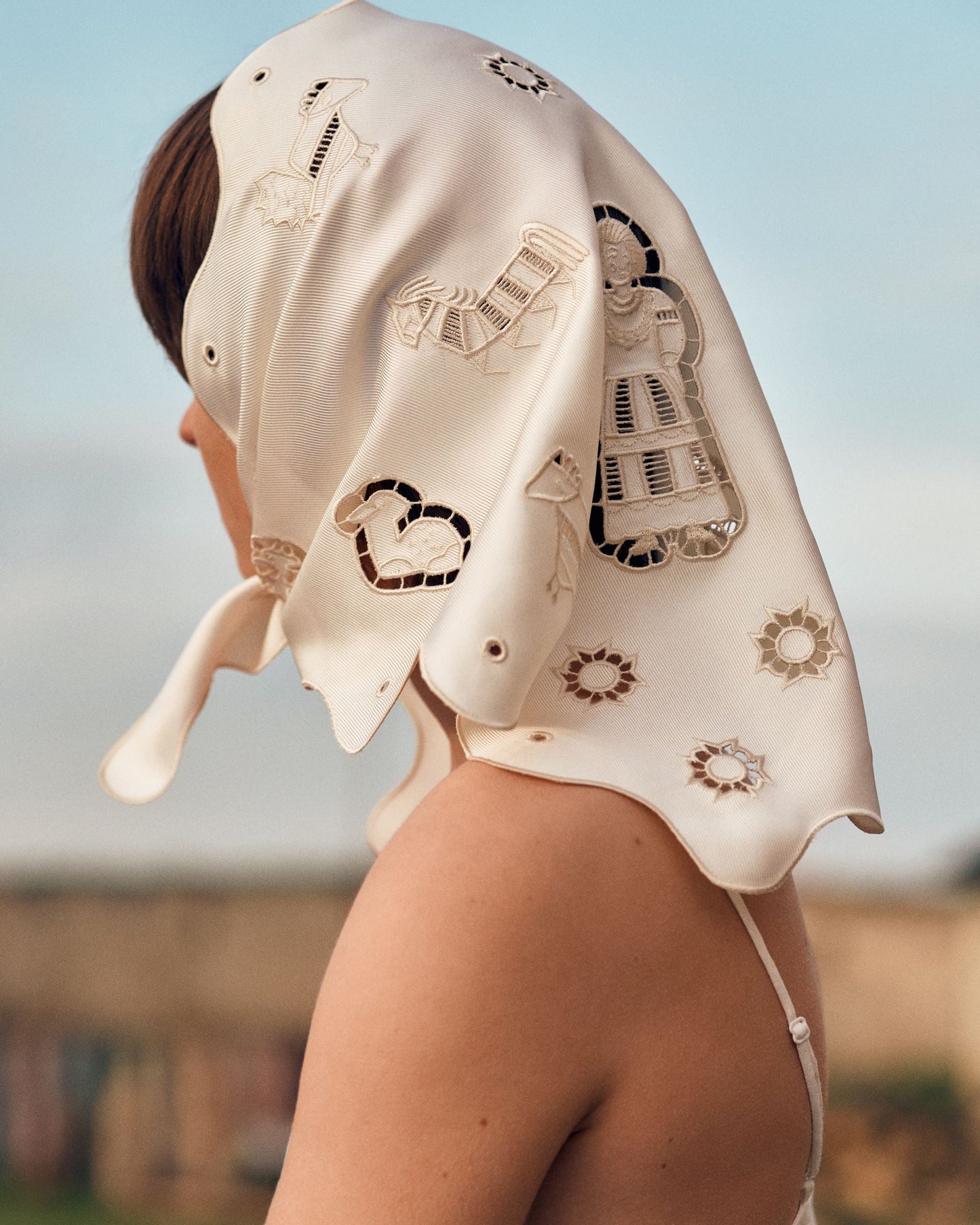 Silk Vytynanka Headscarf in Milk