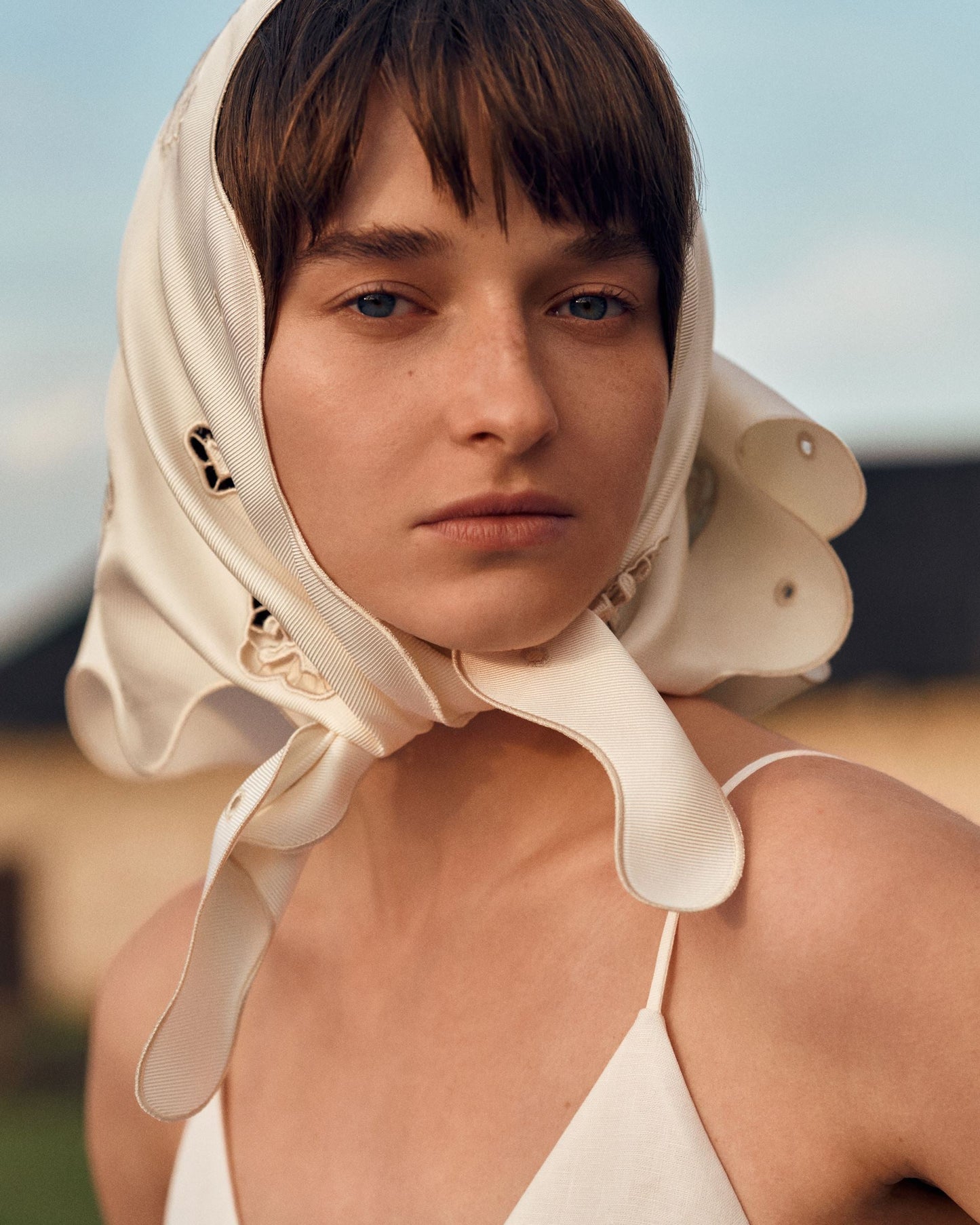 Silk Vytynanka Headscarf in Milk