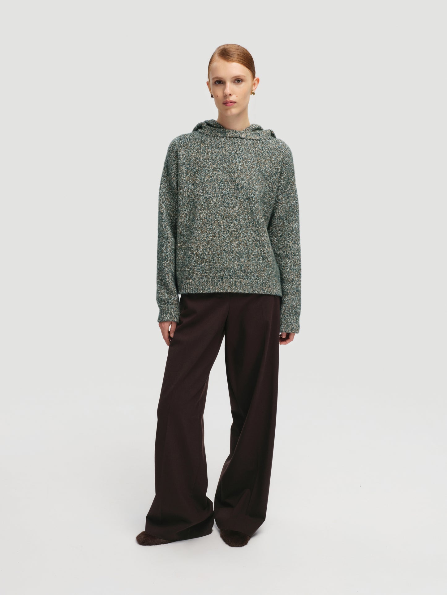 Hooded Mélange Sweater in Green