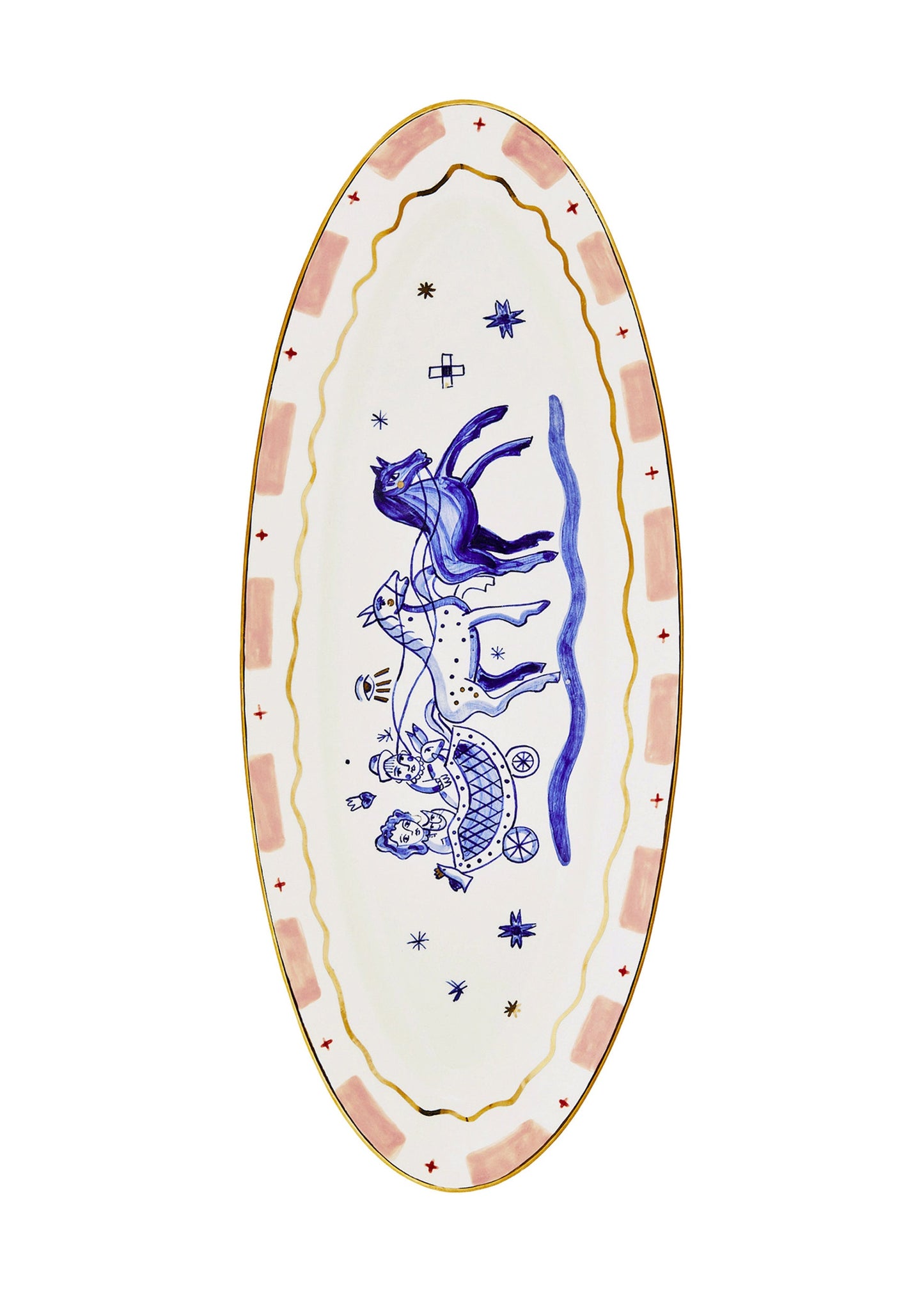 Oval plate with the image of sledding
