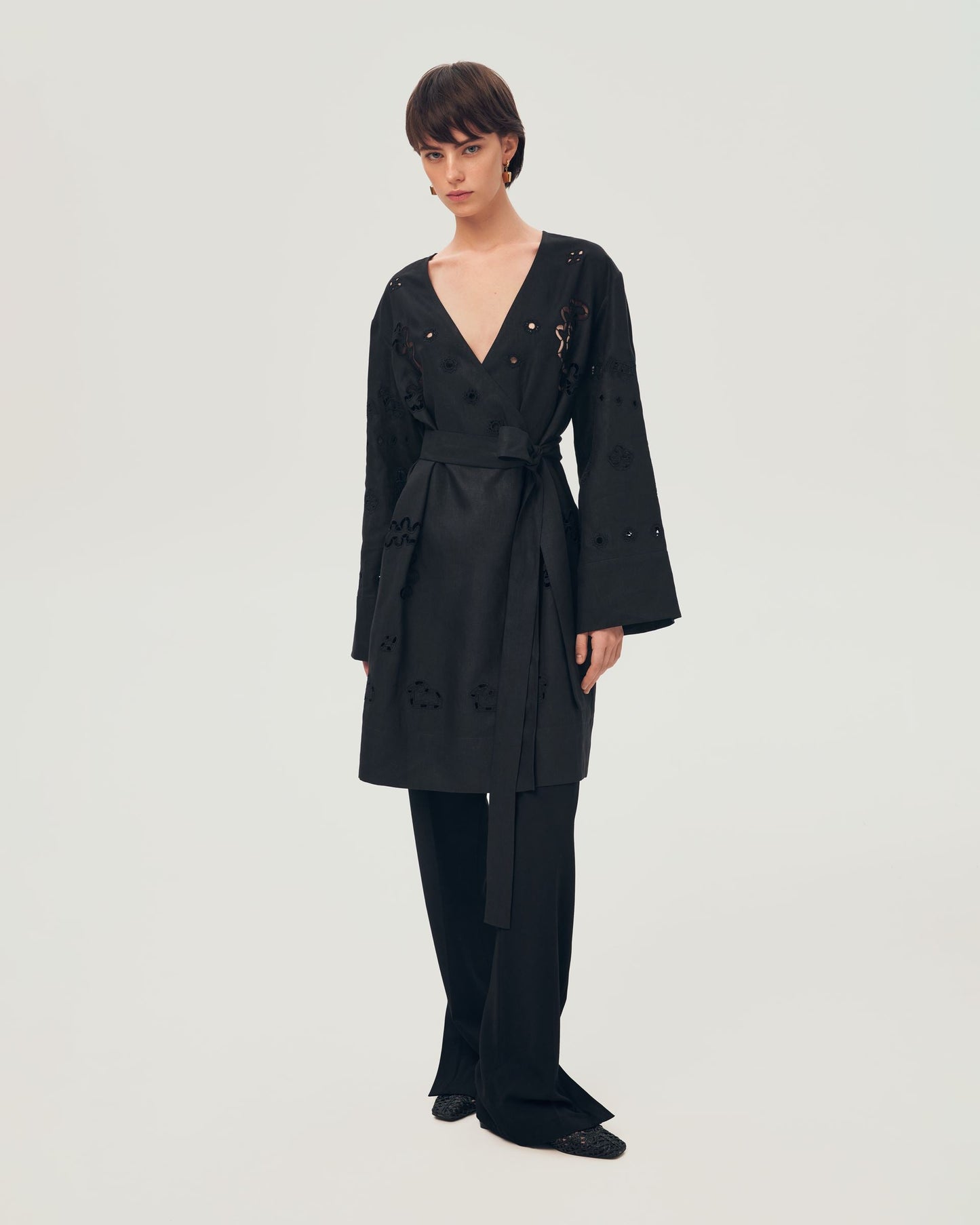 Liana Embroidered Robe in Black