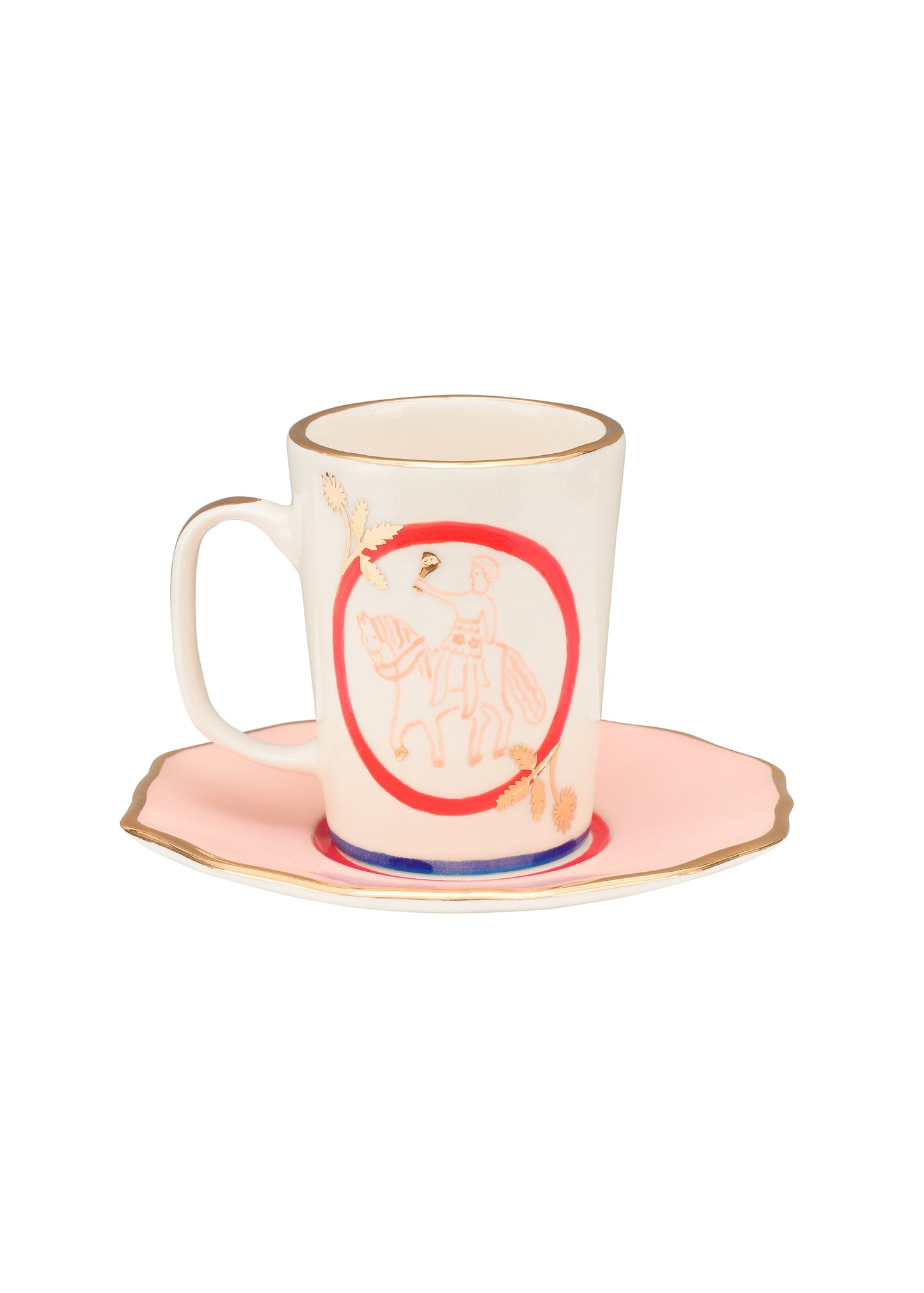 Horseman Tea Cup and Pink Saucer Set