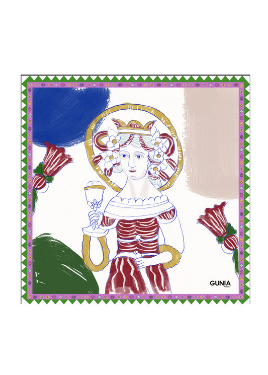 Silk headscarf with Saint Barbara
