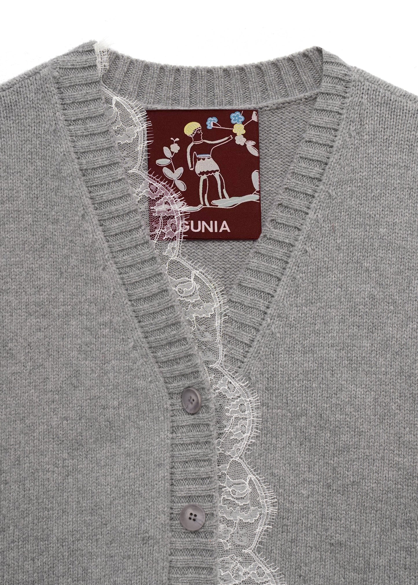 Lace-trimmed Cardigan in Grey