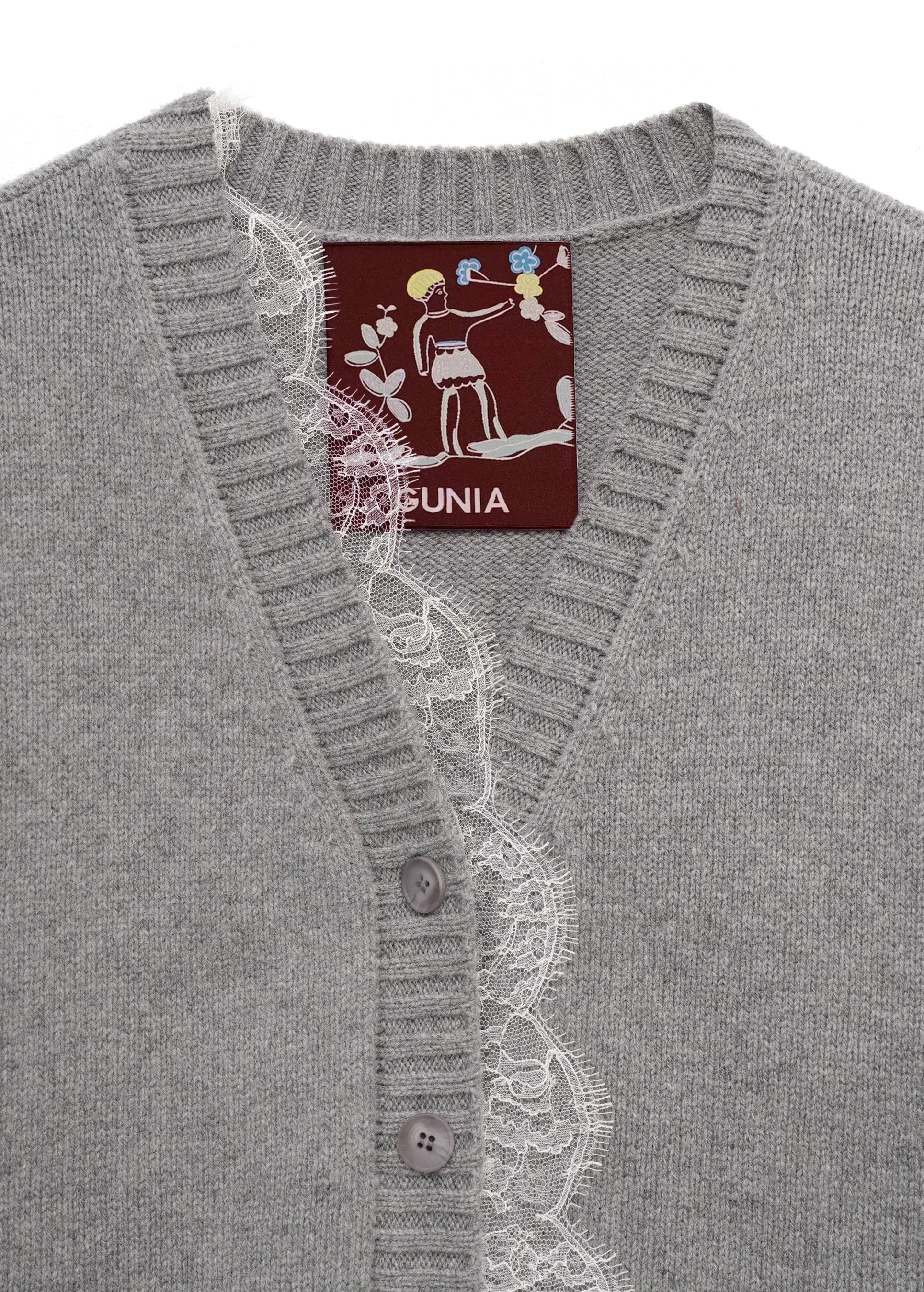 Lace-trimmed Cardigan in Grey slide 3
