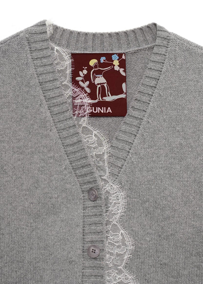 Lace-trimmed Cardigan in Grey
