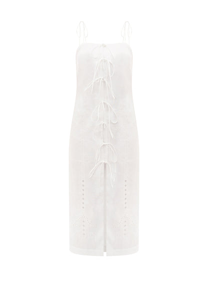 Oliana Dress With Ties in Milk