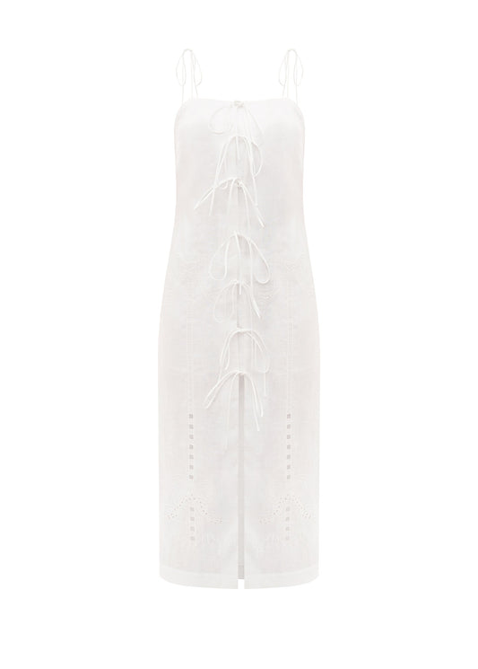 Oliana Dress With Ties in Milk