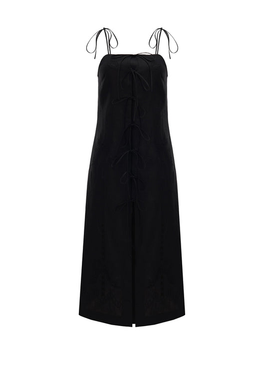 Oliana Dress With Ties in Black