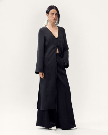Zena Robe With Ties in Black