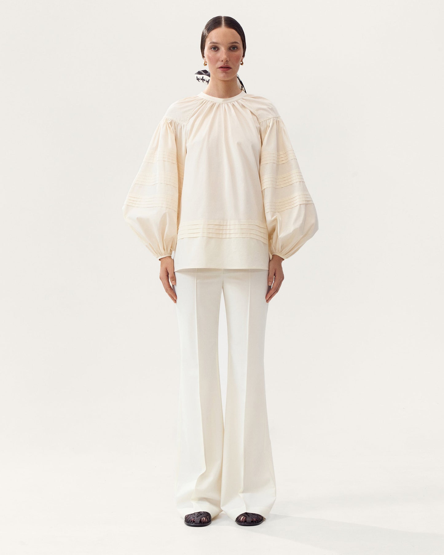 Oriiana Embroidered Shirt in Milk