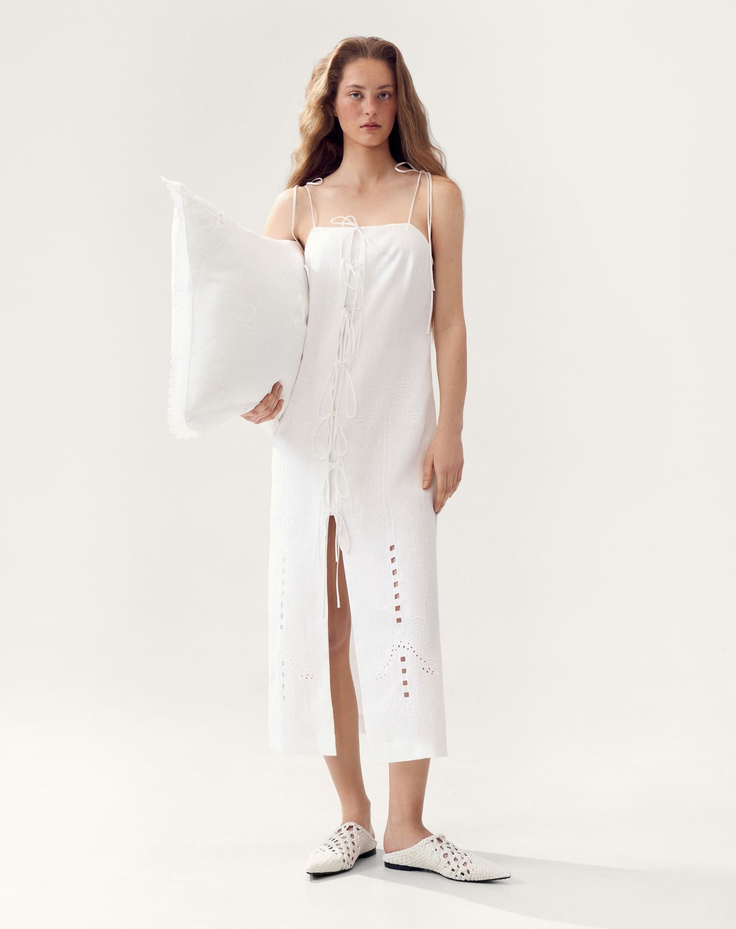 Oliana Dress With Ties in Milk