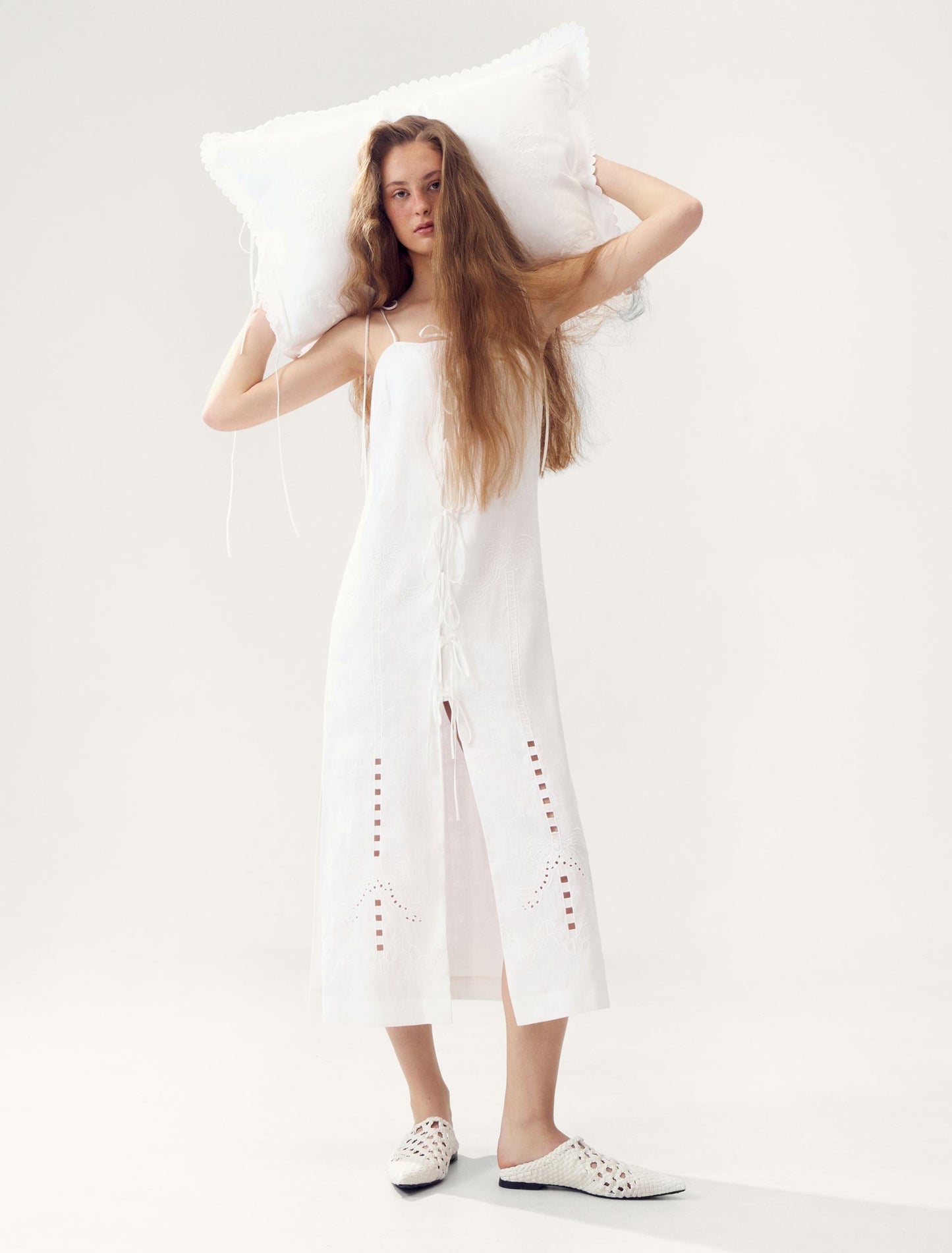 Oliana Dress With Ties in Milk