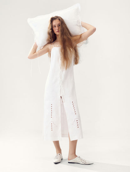 Oliana Dress With Ties in Milk