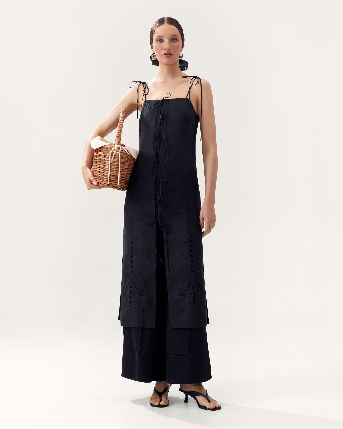 Oliana Dress With Ties in Black