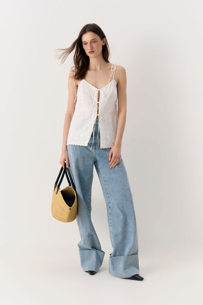 Eva tie-strap Tank Top in Milk