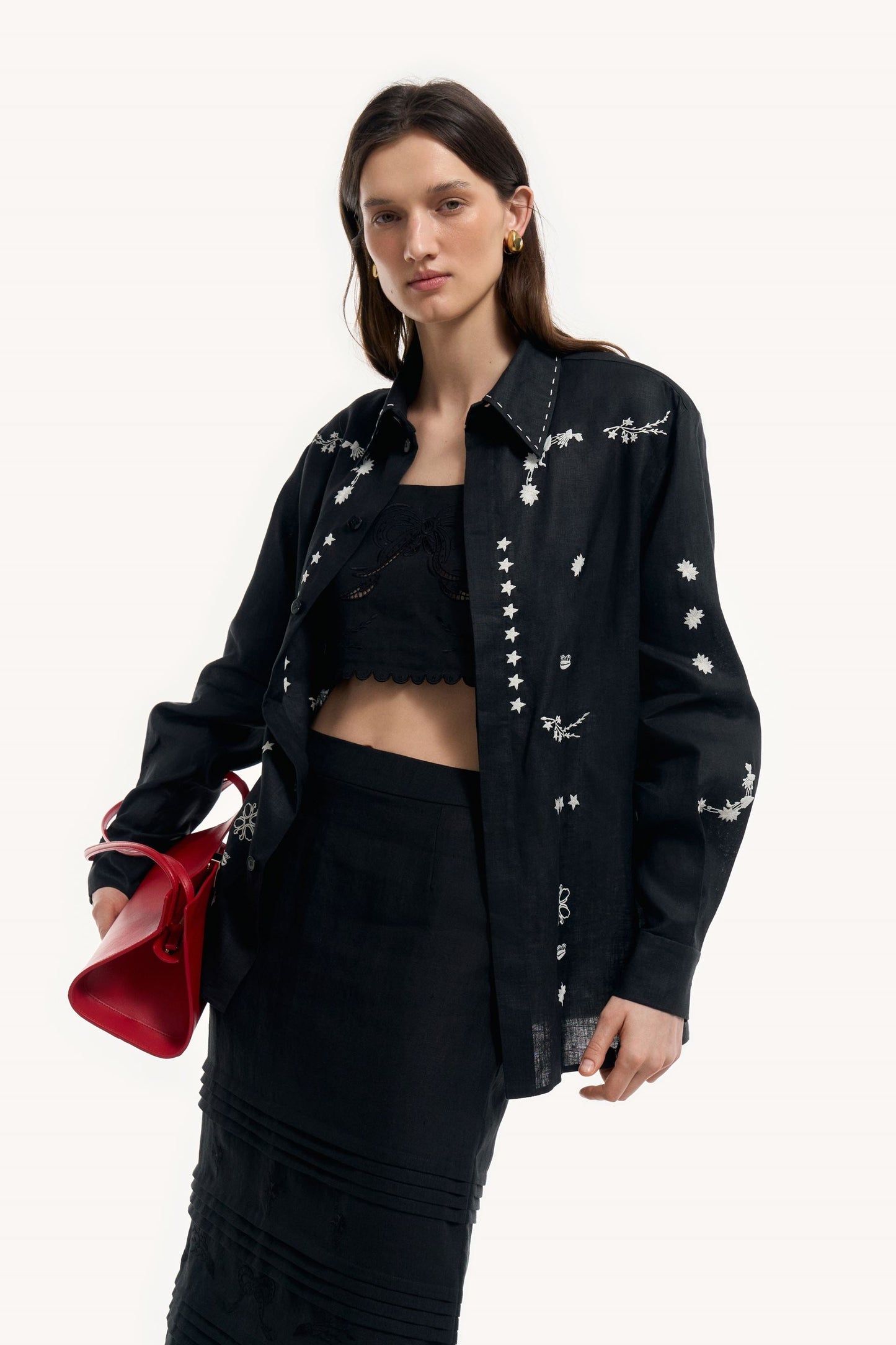 Yasna Embroidered Bra in Black