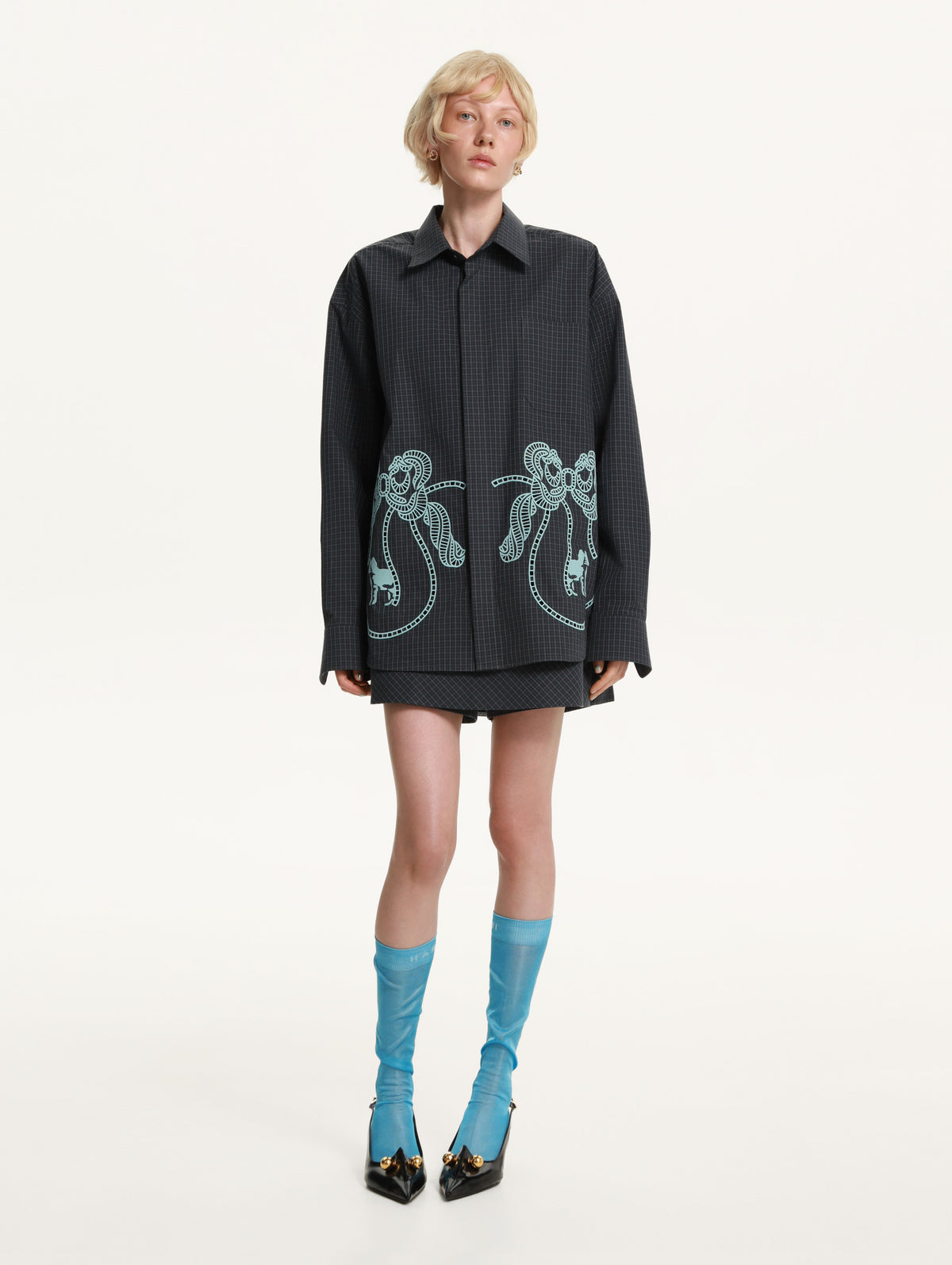 Riabchyk Plaid Embroidered Shirt in Dark slide 2