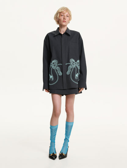 Riabchyk Plaid Embroidered Shirt in Dark