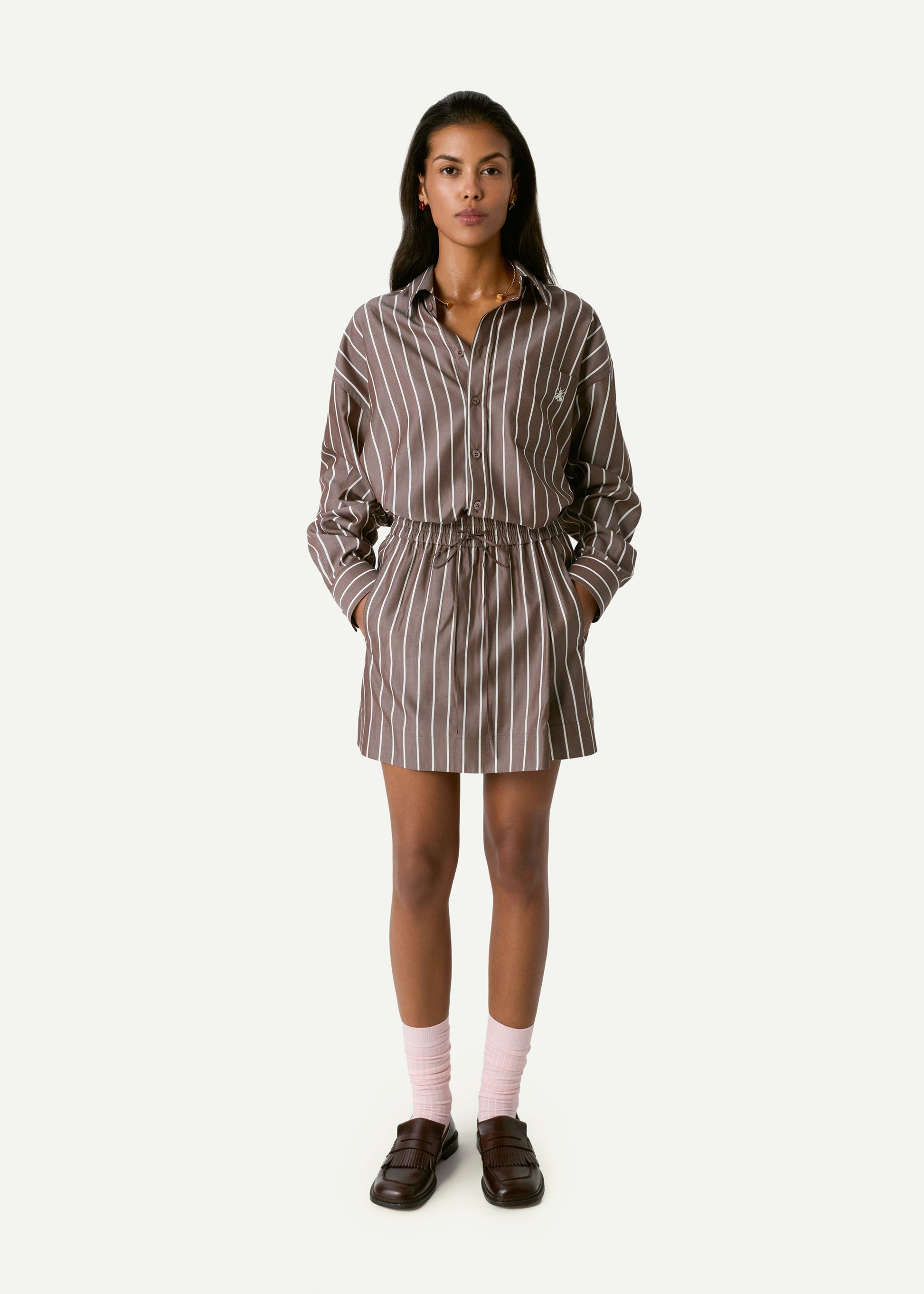 Skirt-Like Brown Striped Shorts slide 2