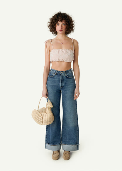 Embroidered Tie-Strap Bra in pink