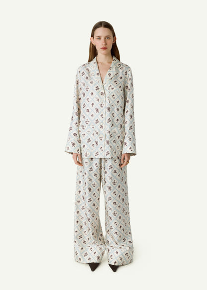 Silk Pants in Ruzha Pattern in milk