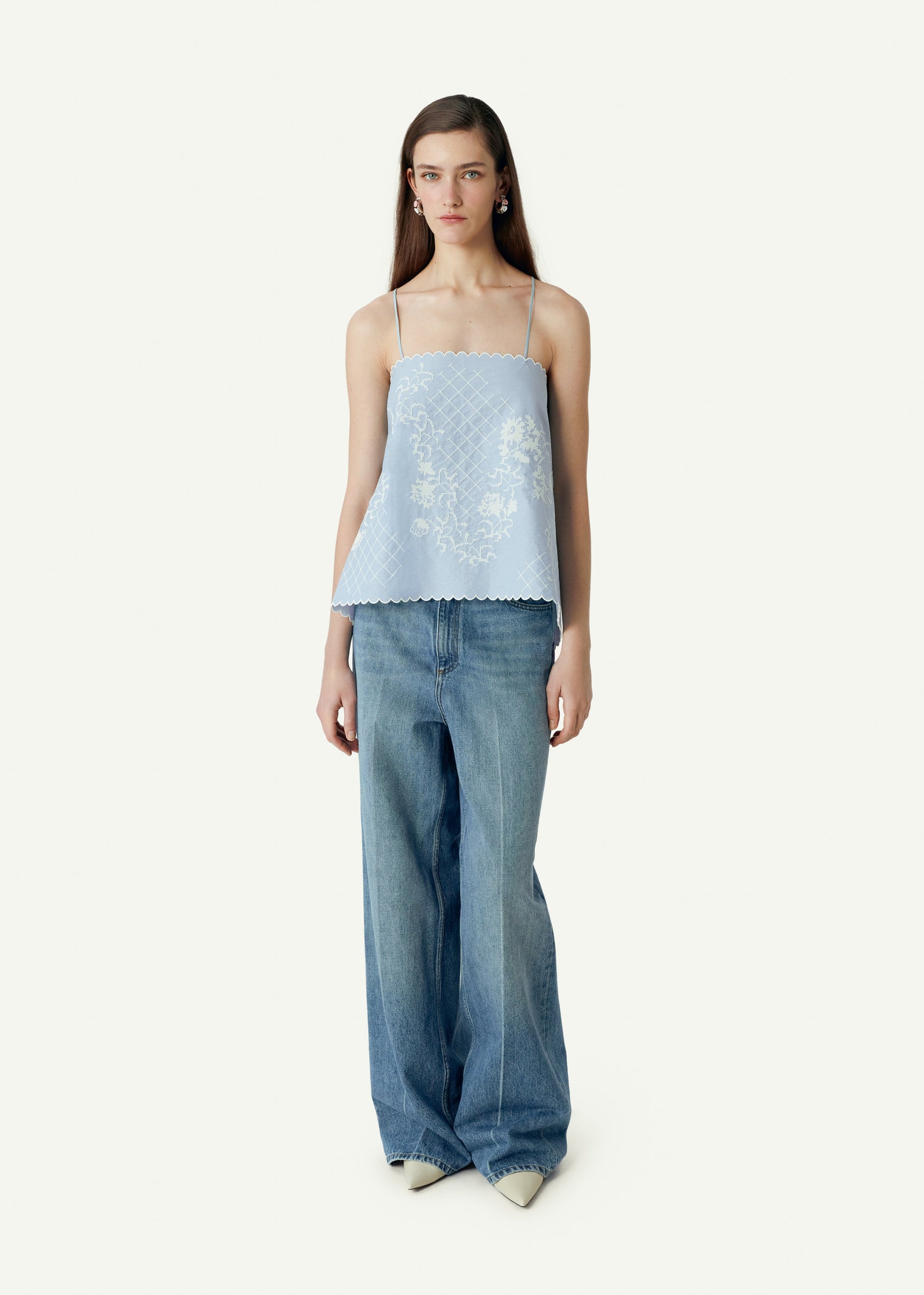Open Back Embroidered Top in blue slide 2