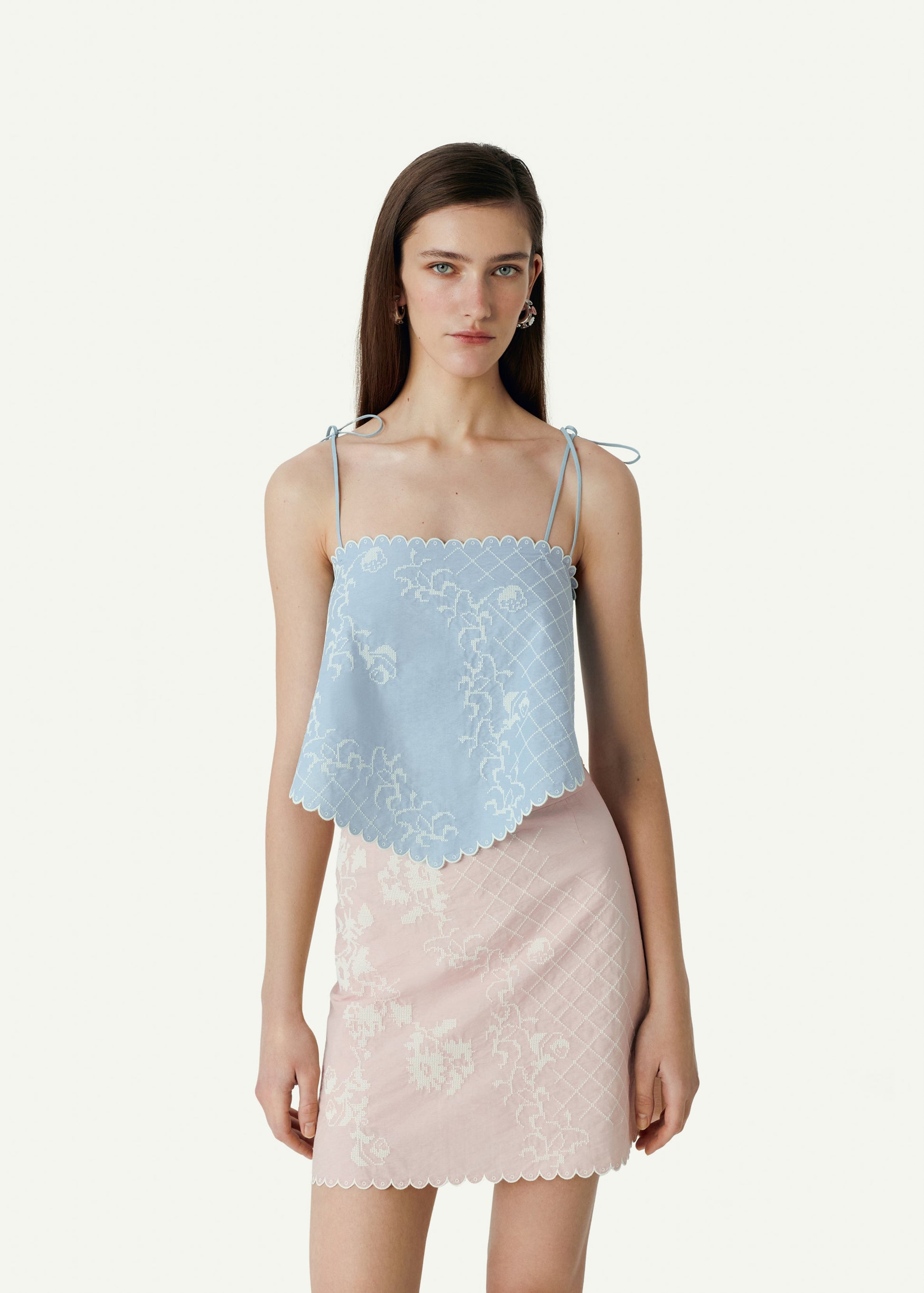 Bandana Top with Tyn Embroidery in blue slide 3
