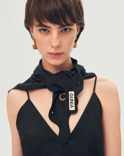 Black Silk Vytynanka Headscarf