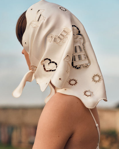 Silk Vytynanka Headscarf in Milk