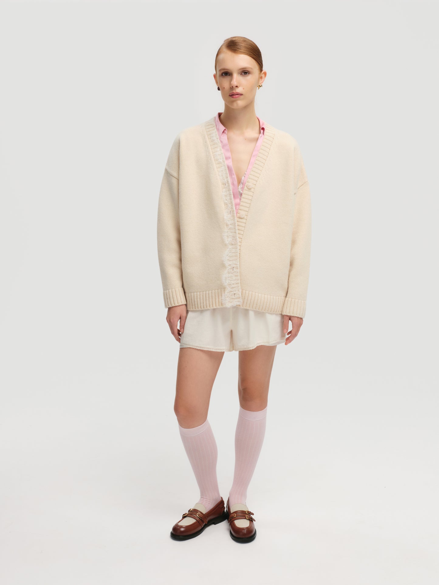Lace-trimmed Cardigan in Milk