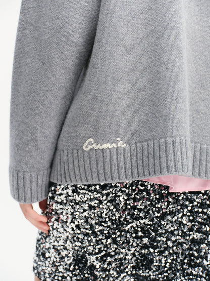 Lace-trimmed Cardigan in Grey