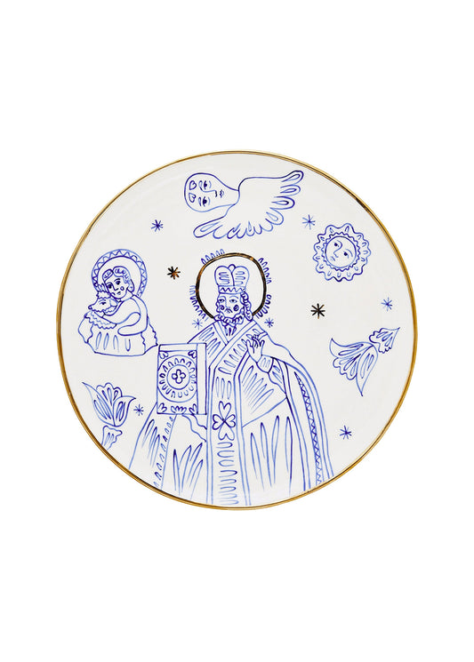 Ceramic plate with the image of Saint Nicolas in Blue