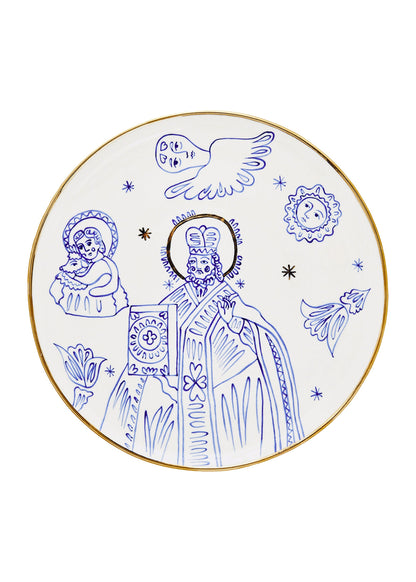 Ceramic plate with the image of Saint Nicolas in Blue