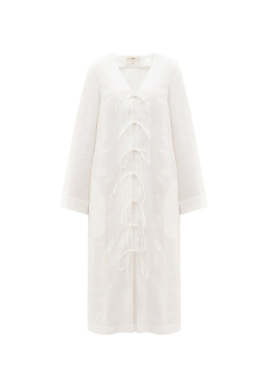 Zena Robe With Ties in Milk
