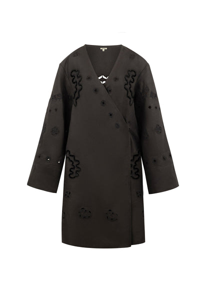 Liana Embroidered Robe in Black