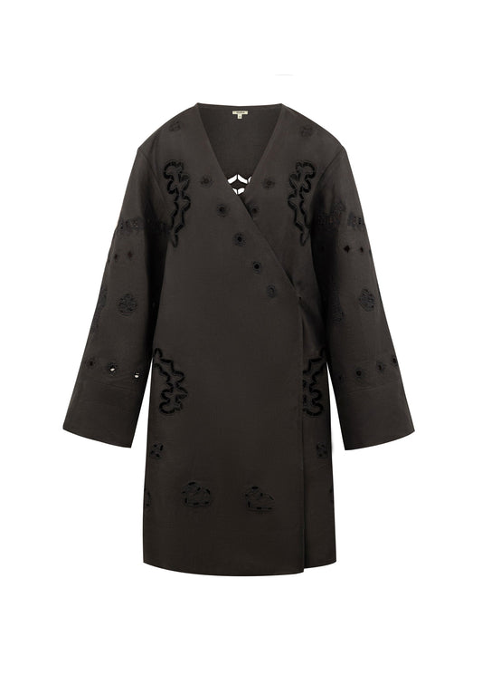 Liana Embroidered Robe in Black