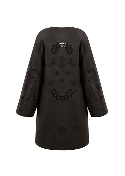 Liana Embroidered Robe in Black