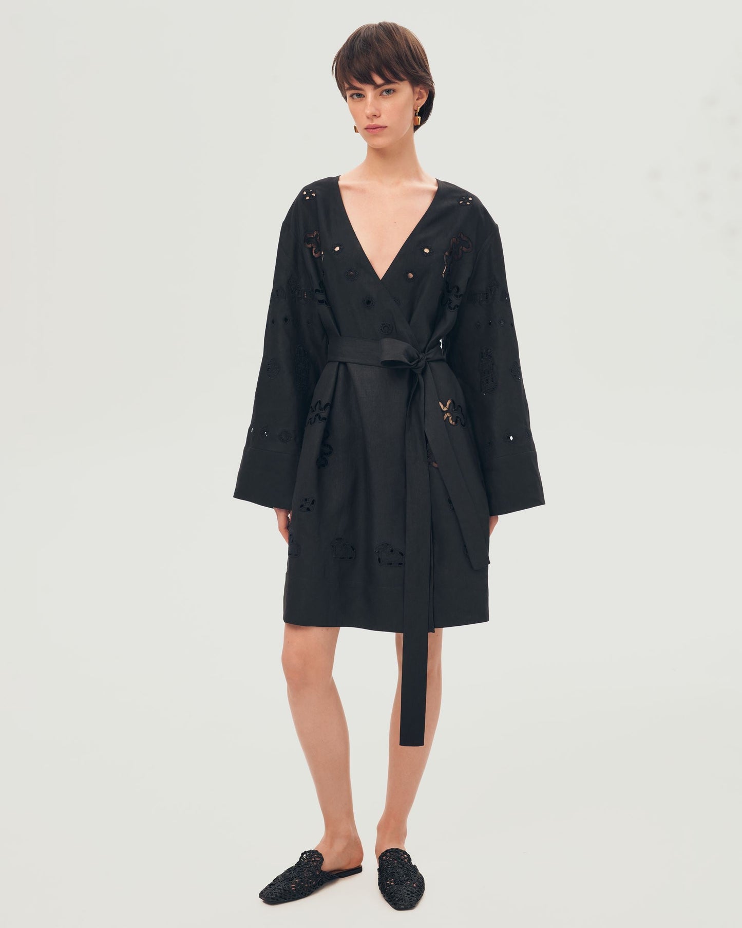 Liana Embroidered Robe in Black