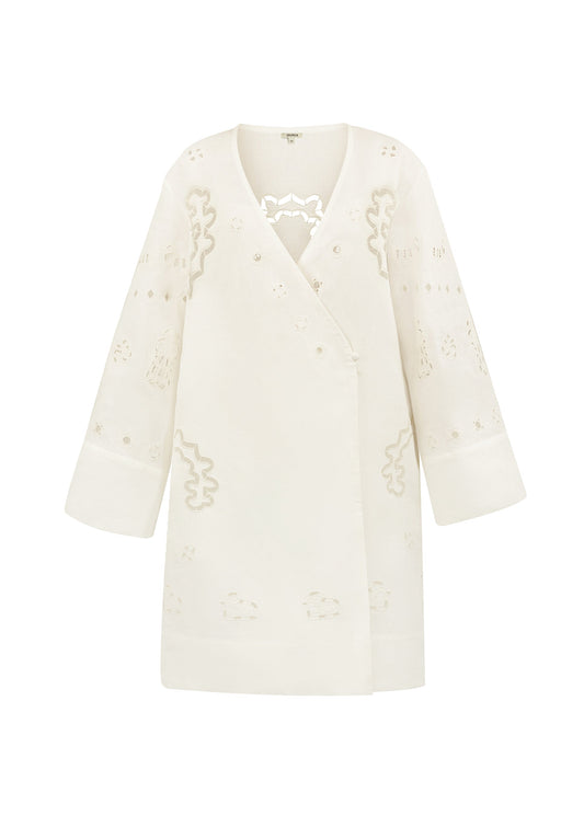 Liana Embroidered Robe in Milk