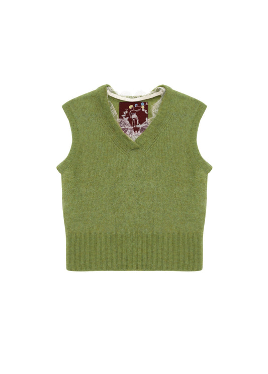 Lace-trimmed Vest in Green
