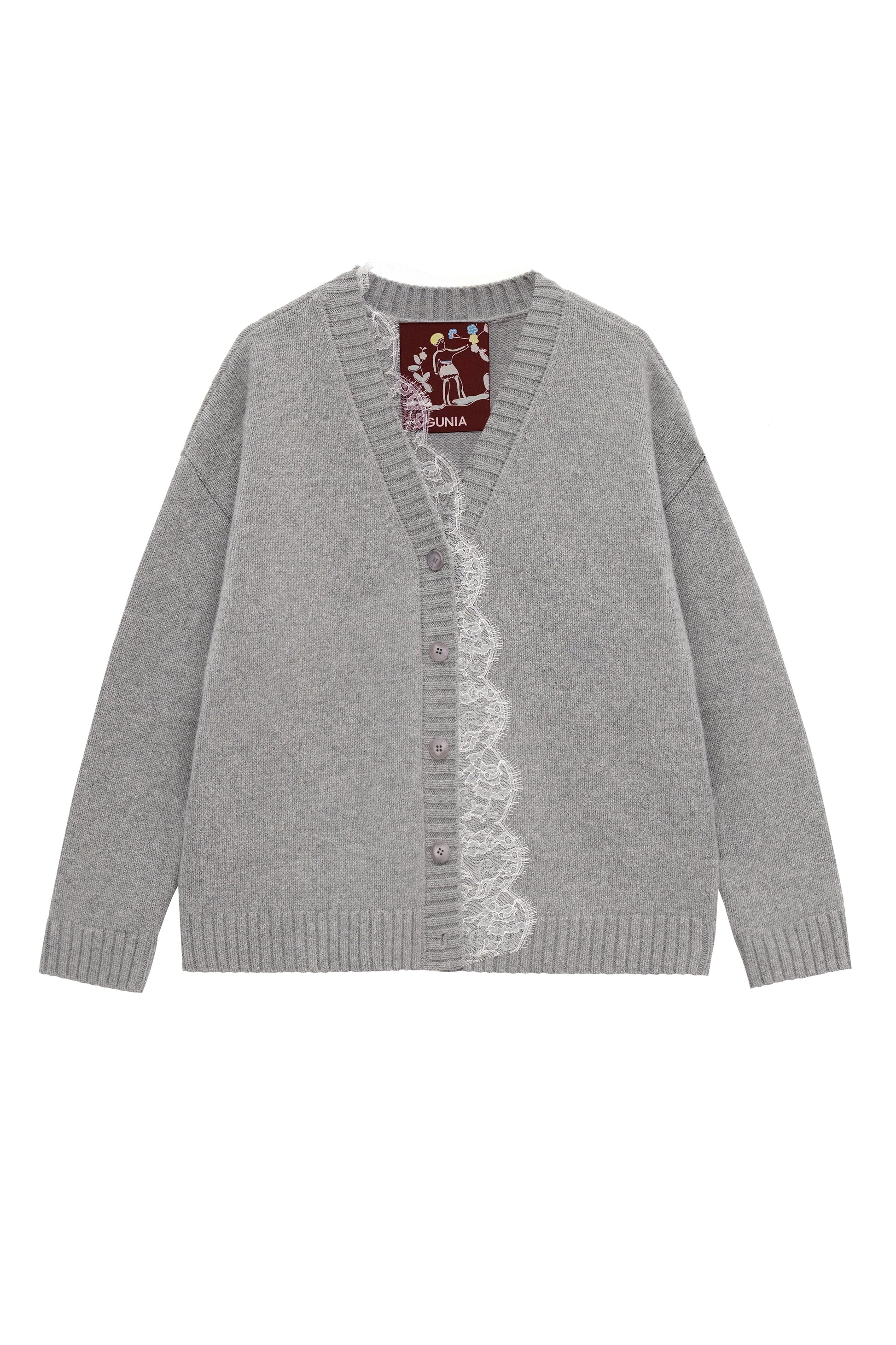 Lace-trimmed Cardigan in Grey slide 1