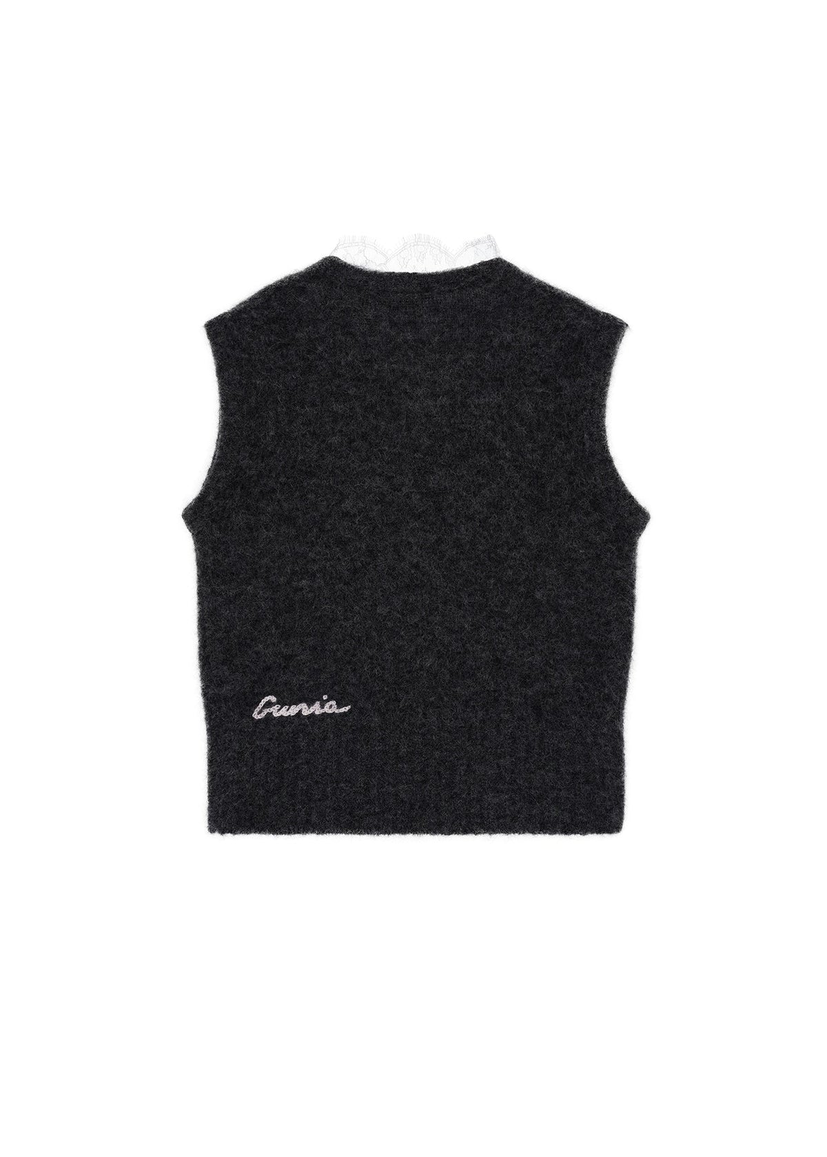 Lace-Trimmed Knitted Vest in Dark Grey slide 3