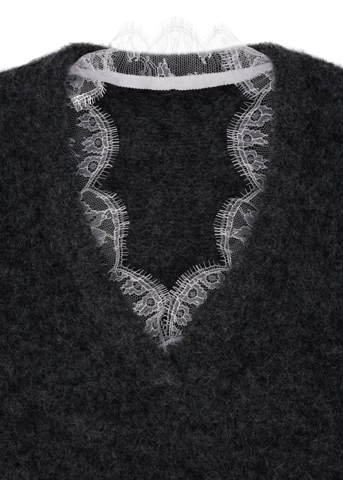 Lace-Trimmed Knitted Vest in Dark Grey